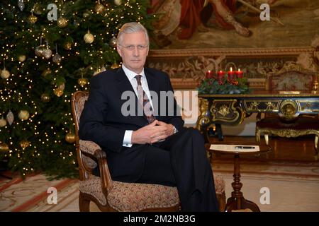 Illustration picture shows the registration of the yearly Christmas message and best wishes of King Filip - Philippe of Belgium, at the Royal Palace in Brussels on Monday 17 December 2018. BELGA PHOTO POOL FREDERIC ANDRIEU  Stock Photo