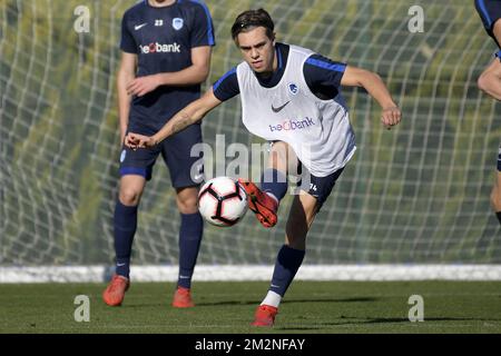 Leandro Trossard de Genk photographié pendant la première journée du camp d'entraînement d'hiver de l'équipe belge de football de première division KRC Racing Genk, à Benidorm, Espagne, dimanche 06 janvier 2019. BELGA PHOTO YORICK JANSENS Banque D'Images