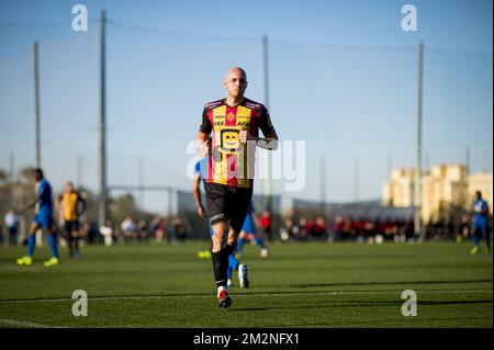 Tim Mattys de Mechelen photographié en action lors d'un match amical entre KV Mechelen et l'équipe néerlandaise SC Cambuur, au cours du camp d'entraînement d'hiver de l'équipe belge DE football de deuxième division KV Mechelen, à Oliva, Espagne, dimanche 06 janvier 2019. BELGA PHOTO JASPER JACOBS Banque D'Images