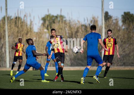 Mechelen's Laurent Lemoine pictured in action during a friendly match between KV Mechelen and Dutch team SC Cambuur, during the winter training camp of Belgian second division soccer team KV Mechelen, in Oliva, Spain, Sunday 06 January 2019. BELGA PHOTO JASPER JACOBS Stock Photo