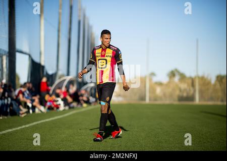 Laurent Lemoine de Mechelen photographié lors d'un match amical entre KV Mechelen et l'équipe néerlandaise SC Cambuur, au cours du camp d'entraînement d'hiver de l'équipe belge DE football de deuxième division KV Mechelen, à Oliva, en Espagne, le dimanche 06 janvier 2019. BELGA PHOTO JASPER JACOBS Banque D'Images