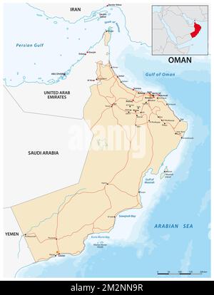 Carte routière vectorielle du Sultanat d'Oman Banque D'Images