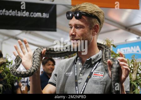 L'Allemand Roger Kluge photographié lors de la présentation de l'équipe, en prévision du Tour Down Under Cyclisme, samedi 12 janvier 2019 à Adélaïde, en Australie. Cette édition de la course se déroule de 15 janvier à 20 janvier. BELGA PHOTO YUZURU SUNADA Banque D'Images