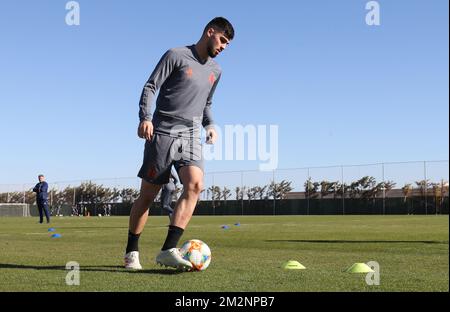 Elias Cobbaut d'Anderlecht photographié pendant le deuxième jour de presse du camp d'entraînement d'hiver de l'équipe belge de football de première division RSC Anderlecht, à la Manga, Espagne, samedi 12 janvier 2019. BELGA PHOTO VIRGINIE LEFOUR Banque D'Images