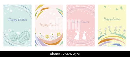 Jeu de cartes de vœux vectorielles Pâques isolé sur Fond blanc. Illustration de Vecteur