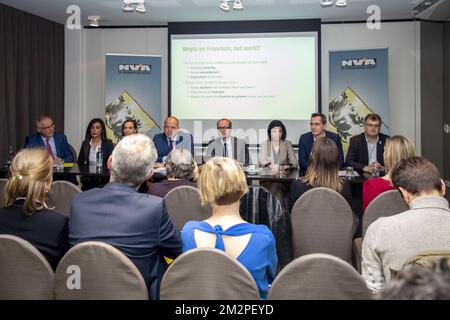 Illustration picture shows a press conference of conservative Flemish nationalist party N-VA to present the elections list for the Flemish Brabant province, Thursday 07 February 2019 in Vilvoorde. Next 26 May, Belgium will vote for European, Federal and Regional parliaments. BELGA PHOTO HATIM KAGHAT Stock Photo