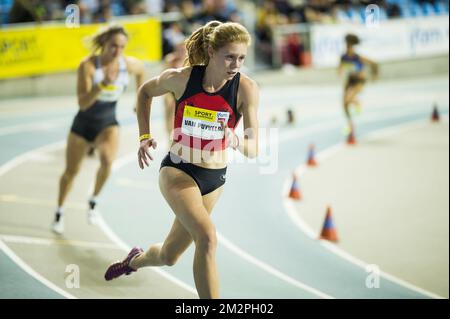 Belge Margo Van Puyvelde photographié en action lors des championnats belges d'athlétisme en salle, samedi 09 février 2019 à Gand. BELGA PHOTO JASPER JACOBS Banque D'Images