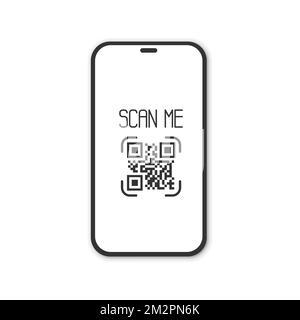 Smartphone réaliste avec lecteur de code qr. Numérisez-moi. Illustration de Vecteur