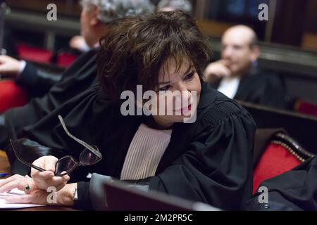 L'avocate Michele Hirsch, représentant la commission des organisations juives CCOJB photographiée lors d'une session du procès pour l'attentat terroriste au Musée juif de Bruxelles, au Palais de Justice de Bruxelles, lundi 18 février 2019. Nemmauche et Bendrer sont accusés d'avoir commis un attentat terroriste le 24 mai 2014 au Musée juif de Bruxelles, tuant quatre personnes. BELGA PHOTO POOL DAINA LE LARDIC Banque D'Images