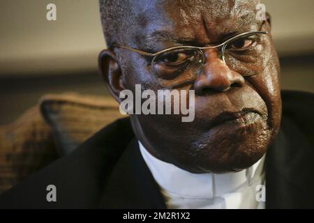 Le cardinal congolais Laurent Monsengwo en photo lors d'une réunion au sénat au Parlement fédéral à Bruxelles, le lundi 25 février 2019. BELGA PHOTO THIERRY ROGE Banque D'Images