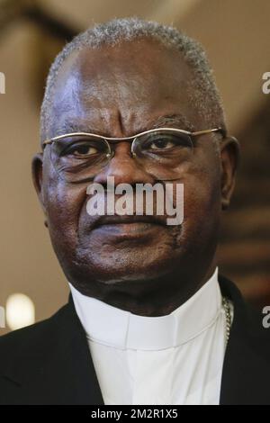 Le cardinal congolais Laurent Monsengwo en photo lors d'une réunion au sénat au Parlement fédéral à Bruxelles, le lundi 25 février 2019. BELGA PHOTO THIERRY ROGE Banque D'Images