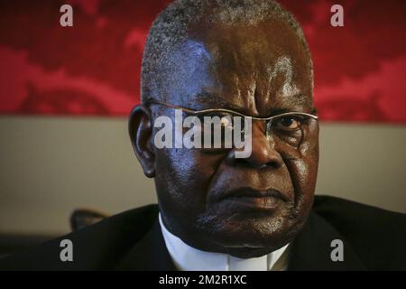 Le cardinal congolais Laurent Monsengwo en photo lors d'une réunion au sénat au Parlement fédéral à Bruxelles, le lundi 25 février 2019. BELGA PHOTO THIERRY ROGE Banque D'Images