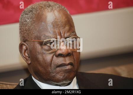 Le cardinal congolais Laurent Monsengwo en photo lors d'une réunion au sénat au Parlement fédéral à Bruxelles, le lundi 25 février 2019. BELGA PHOTO THIERRY ROGE Banque D'Images