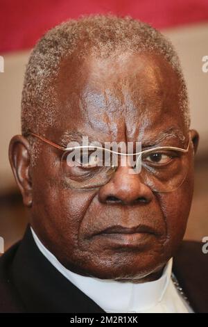 Le cardinal congolais Laurent Monsengwo en photo lors d'une réunion au sénat au Parlement fédéral à Bruxelles, le lundi 25 février 2019. BELGA PHOTO THIERRY ROGE Banque D'Images