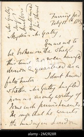 Emily Tennyson lettre autographe signée à M. Gatty, Farringford, [Isle of Wight], 12 février 1859 , épouses des auteurs, Grande-Bretagne, correspondance, familles, Grande-Bretagne, vie sociale et coutumes, 19th siècle, Poets, Anglais, 19th siècle, Relations familiales Banque D'Images