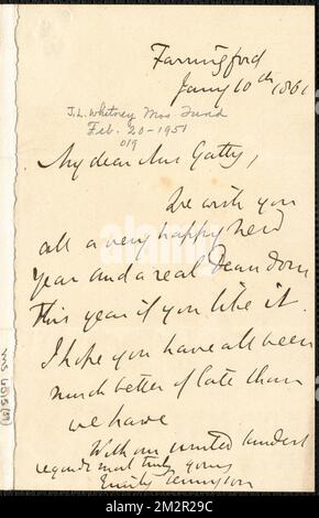 Emily Tennyson autograph letter signed to Mrs. Gatty, Farringford, [Isle of Wight], 10 January 1861 , Authors' spouses, Great Britain, Correspondence, Families, Great Britain, Social life and customs, 19th century, Poets, English, 19th century, Family relationships Stock Photo