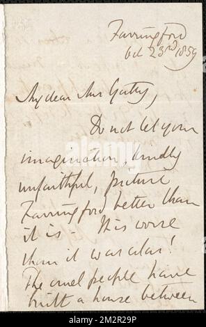 Emily Tennyson lettre autographe signée à Mme Gatty, Farringford, [Isle of Wight], 23 octobre 1859 , épouses des auteurs, Grande-Bretagne, correspondance, familles, Grande-Bretagne, vie sociale et coutumes, 19th siècle, Poets, Anglais, 19th siècle, Relations familiales Banque D'Images