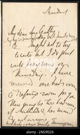 Emily Tennyson lettre autographe signée à Mme Gatty, [Farringford, Île de Wight], [décembre 1865?] , Époux des auteurs, Grande-Bretagne, correspondance, familles, Grande-Bretagne, vie sociale et coutumes, 19th siècle, Poets, Anglais, 19th siècle, Relations familiales Banque D'Images