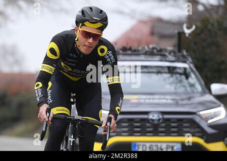 Dutch Niki Terpstra de Direct Energie lors de la reconnaissance de la piste de l'édition 74th de la course cycliste d'une journée Omloop Het Nieuwsblad, jeudi 28 février 2019. BELGA PHOTO DAVID STOCKMAN Banque D'Images