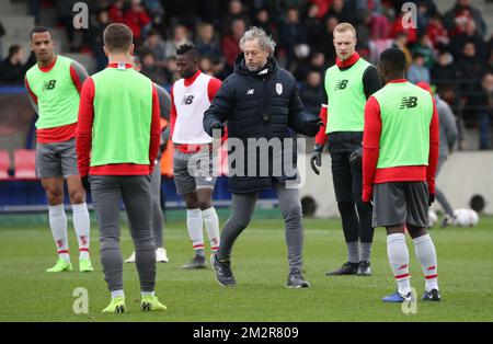 L'entraîneur-chef de Standard Michel Preud'homme gestes lors d'une session d'entraînement de l'équipe belge de football Standard de Liège, mercredi 06 mars 2019 à Liège. BELGA PHOTO VIRGINIE LEFOUR Banque D'Images