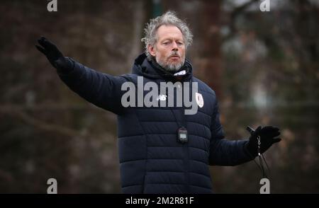 L'entraîneur-chef de Standard Michel Preud'homme gestes lors d'une session d'entraînement de l'équipe belge de football Standard de Liège, mercredi 06 mars 2019 à Liège. BELGA PHOTO VIRGINIE LEFOUR Banque D'Images