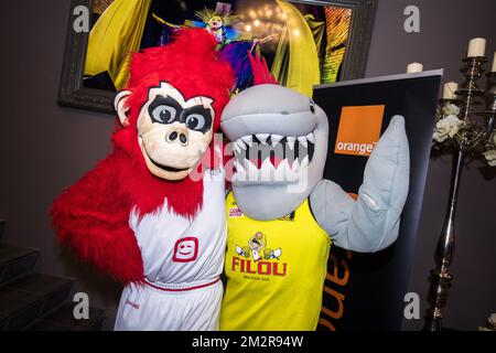 L'illustration montre les mascottes avant le match de basket-ball entre BC Oostende et Anvers Giants, la finale de la coupe belge, dimanche 10 mars 2019 à Bruxelles. BELGA PHOTO LAURIE DIEFFEMBACQ Banque D'Images