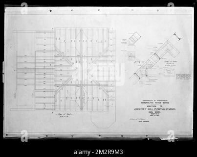 Plans d'ingénierie, service de distribution, ajout à la station de pompage de service élevé de Chestnut Hill, fer, fiche no 2, Brighton, Mass., 15 septembre 1897 , travaux nautiques, stations de pompage, cartes techniques Banque D'Images