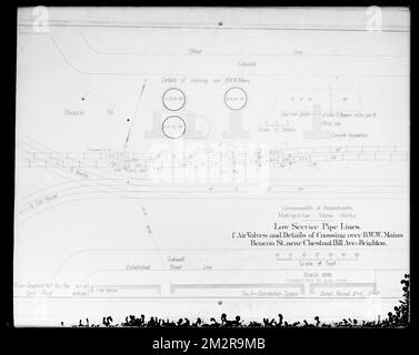 Plans d'ingénierie, Service de la distribution, canalisations à faible service, mars 1898; août 1905; ACC. Non B413, Mass., août 1905, travaux nautiques, cartes techniques Banque D'Images