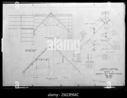 Plans d'ingénierie, service de distribution, ajout à la station de pompage de service élevé de Chestnut Hill, fer, fiche no 3, Brighton, Mass., 15 septembre 1897 , travaux nautiques, stations de pompage, cartes techniques Banque D'Images