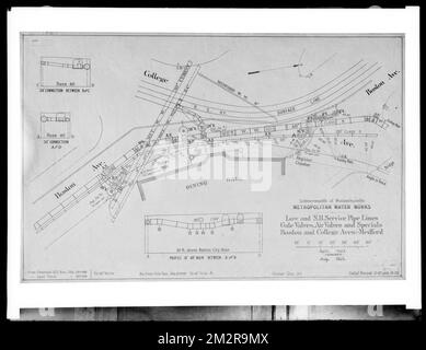 Engineering Plans, Distribution Department, Low and Northern High Service Pipe Lines, April 1903; August 1905; Acc. No. B3850, Mass., Aug. 1905 , waterworks, engineering maps Stock Photo