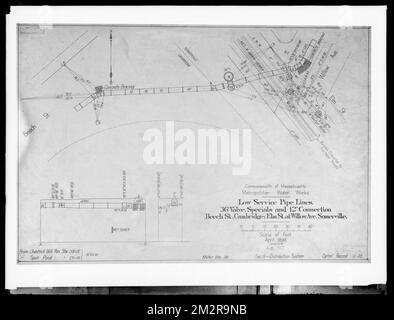 Plans d'ingénierie, Service de la distribution, canalisations à faible service, avril 1898; août 1917; ACC. Non B731, Mass., août 1917, travaux nautiques, cartes techniques Banque D'Images