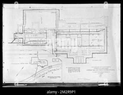 Plans d'ingénierie, Département de la distribution, station de pompage à faible service de Chestnut Hill, plan du système de drainage, feuille D, Brighton, Mass., juillet 30, 1898 , travaux d'eau, stations de pompage, cartes techniques Banque D'Images