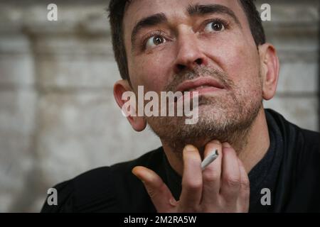 L'avocat Sébastien Courtoy, défendant Mehdi Nemmauche, photographié en dehors de la session de l'annonce des sanctions au procès pour l'attentat terroriste au Musée juif de Bruxelles, au Palais de Justice de Bruxelles, lundi 11 mars 2019. Nemmauche et Bendrer sont accusés d'avoir commis un attentat terroriste le 24 mai 2014 au Musée juif de Bruxelles, tuant quatre personnes. BELGA PHOTO THIERRY ROGE Banque D'Images