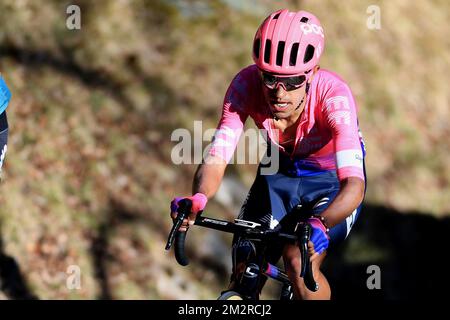 Colombien Daniel Felipe Martinez de EF Education Premier Pro Cyclisme photographié en action pendant la septième étape de l'édition 77th de la course Paris-Nice, 181,5km de Nice au Col de Turini, France, samedi 16 mars 2019. La course commence le 10th et se termine le 17th mars. BELGA PHOTO DAVID STOCKMAN Banque D'Images