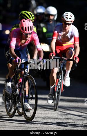 Colombien Daniel Felipe Martinez de EF Education Premier Pro Cyclisme photographié en action pendant la septième étape de l'édition 77th de la course Paris-Nice, 181,5km de Nice au Col de Turini, France, samedi 16 mars 2019. La course commence le 10th et se termine le 17th mars. BELGA PHOTO DAVID STOCKMAN Banque D'Images