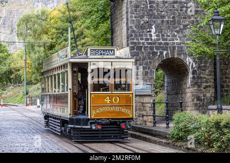 Blackpool & Fleetwood Tram n° 40, Musée national du tramway, Crich, Matlock, Derbyshire, Angleterre. Banque D'Images