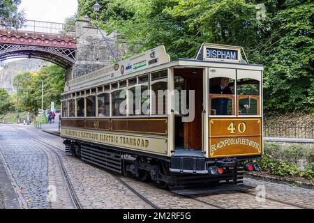 Blackpool & Fleetwood Tram n° 40, Musée national du tramway, Crich, Matlock, Derbyshire, Angleterre. Banque D'Images