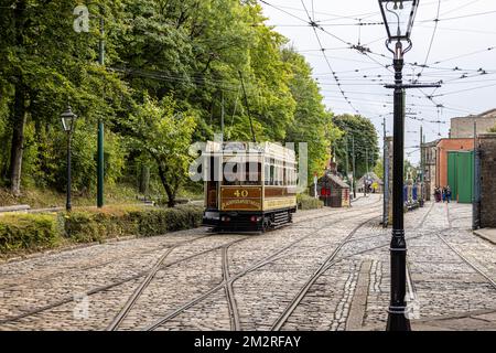 Blackpool & Fleetwood Tram n° 40, Musée national du tramway, Crich, Matlock, Derbyshire, Angleterre. Banque D'Images