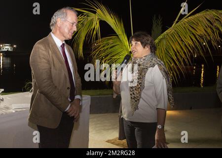 Dangote Cement country manager Luk Haelterman and Brussels region State Secretary Cecile Jodogne on the first day of a three days economic multisectorial mission of Brussels region in Senegal, in Dakar, Wednesday 20 March 2019. BELGA PHOTO HATIM KAGHAT  Stock Photo