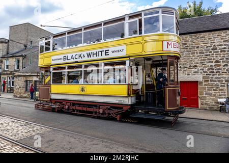 Leeds City transport Tram n° 399, Musée national du tramway, Crich, Matlock, Derbyshire, Angleterre. Banque D'Images