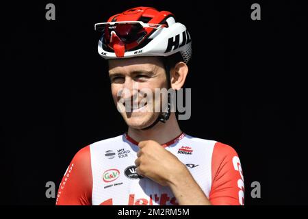 Belge Tiesj Benoot de Lotto Soudal photographié au début de la course cycliste 'E3 BinckBank Classic', 203,9km de et à Harelbeke, vendredi 29 mars 2019. BELGA PHOTO DIRK WAEM Banque D'Images