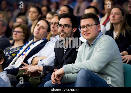 Kristof Calvo (2R) est vue lors d'un match de basket-ball entre Kangoeroes Mechelen et Mons-Hainaut, le samedi 30 mars 2019 à Mechelen, le jour 22 de la première division belge de la « Ligue des EuroMillions ». BELGA PHOTO JASPER JACOBS Banque D'Images