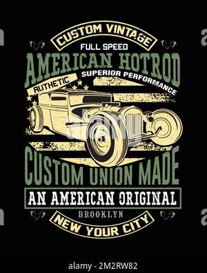 American HotRod Super Custom Vintage car T-shirt Design. Illustration de Vecteur
