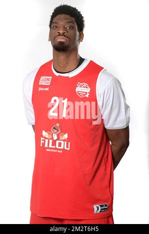 Shevon Thompson d'Ostende pose pour le photographe avant un match de basket-ball entre Kangoeroes Mechelen et BC Oostende, vendredi 19 avril 2019 à Mechelen, le jour 27 de la première division belge de la « Ligue des euroMillions ». BELGA PHOTO DAVID STOCKMAN Banque D'Images