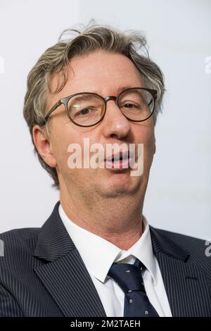 Igor Lebrun photographié lors d'une conférence de presse du Bureau fédéral belge du Plan pour présenter les résultats des calculs de plusieurs suggestions de campagne des partis politiques, vendredi 26 avril 2019, à Bruxelles. BELGA PHOTO JASPER JACOBS Banque D'Images