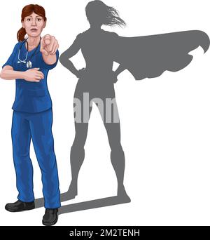 Infirmière Doctor Woman Super Hero Shadow Pointing Illustration de Vecteur