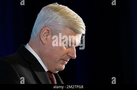 Washington DC, États-Unis. 09th décembre 2022. Stephen Harper, premier ministre du Canada de 2006 à 2015 lors de son discours au forum de l'UDI de 2022 à Washington DC. Les forums IDU réunissent des décideurs politiques, des hauts responsables de partis et des leaders d'opinion issus de notre appartenance mondiale et au-delà. Les rassemblements de l'UDI permettent un échange ouvert et des débats vigoureux dans un environnement unique entre des partenaires partageant les mêmes idées et engagés dans des valeurs communes de liberté et de démocratie. Crédit : SOPA Images Limited/Alamy Live News Banque D'Images