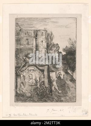 Ex-Libris Edwin Edwards , Coats of Arms, Grayhounds, Maisons, Alphonse Legros (1837-1911) Banque D'Images