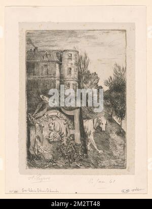 Ex-Libris Edwin Edwards , Coats of Arms, Grayhounds, Maisons, Alphonse Legros (1837-1911) Banque D'Images