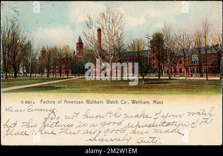 Factory of American Waltham Watch Co, Waltham, Mass , Factories, Clock & watch industry, American Waltham Watch Company. Waltham Room Collection Stock Photo